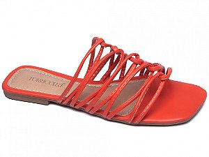 Sandália Rasteira Tiras Finas Entrelaçadas Vermelho BC1000-59G