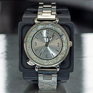 RELOGIO FEMININO PRATEADO C/ STRASS PALLYJANE BCR121
