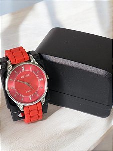 RELOGIO FEMININO MATERIAL SILICONE VERMELHO COM STRASS