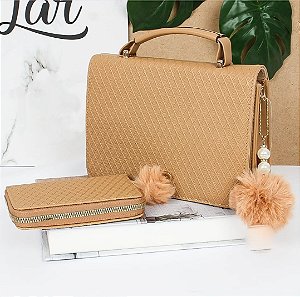 Bolsa De Mão Social Estruturada Com Carteira Elegante BEGE