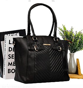 Bolsa Feminina Grande Detalhada Alça De Mão 4 Repartições PRETO / U