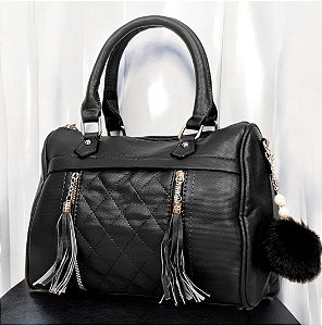 Bolsa Feminina Texturizada Com Alça Transversal E Zíper Frontal PRETO / U