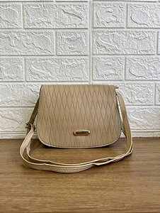 Bolsa Feminina Transversal Tiracolo Alto Relevo Fecho Botão CAQUI