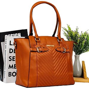 Bolsa Feminina Grande Detalhada Alça De Mão 4 Repartições U /MARROM CLARO  OW7102A BCB281