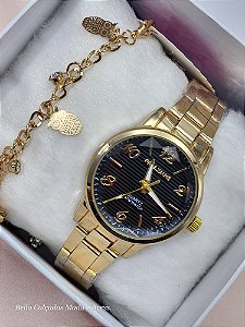 Kit Relógio Pallyjane com Pulseira detalhe pedra brilhante e coruja  BCR146