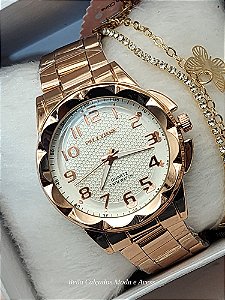 Kit Relógio Pallyjane Rose com Pulseira de stress e borboleta BCR141
