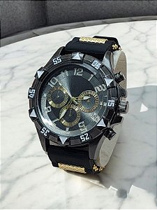 Relogio masculino pulseira de silicone preta com bisel preto BCRM112