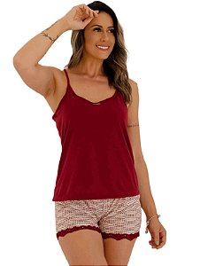 Pijama feminino curto alcinha com short renda