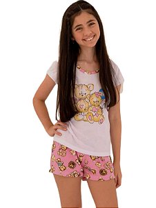 Pijama infantil feminino curto urso
