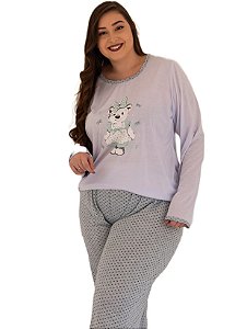 Pijama plus size feminino longo ursa