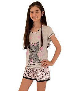 Pijama infantil feminino curto cachorrinho