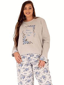 Pijama Plus Size flanelado floral