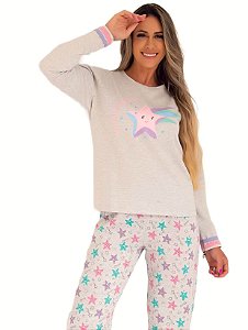 Pijama feminino flanelado estrela de carinha