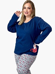 Pijama feminino flanelado plus size gato xícara