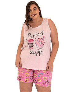 Pijama feminino plus size regata donuts