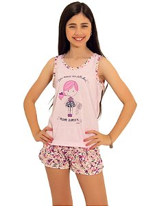 Pijama infantil regata menina short flor