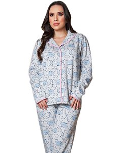 Pijama feminino moletin flanelado aberto estampado