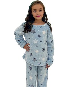 Pijama feminino infantil fleece estrelas