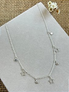 GARGANTILHA CORRENTE CL CHOKER ESTRELAS PRATA 925