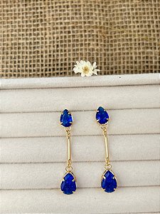 BRINCO PENDENTE AZUL BANHADO A OURO