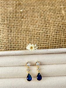 BRINCO GOTA AZUL BANHADO A OURO