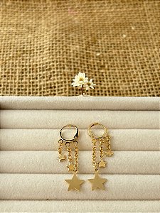 BRINCO ESTRELAS PENDENTES BANHADA A OURO