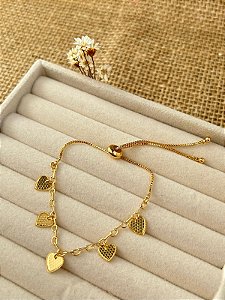 PULSEIRA ELOS CORAÇÃO AJUSTAVEL BANHADA A OURO