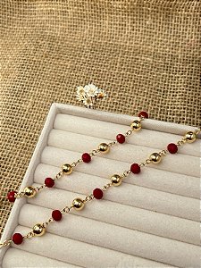 PULSEIRA BOLAS VERMELHAS BANHADA A OURO