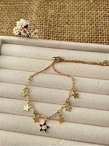 PULSEIRA ESTRELAS REGULAVEL BANHADA A OURO