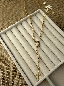 COLAR TERÇO ROSÁRIO BANHADO A OURO