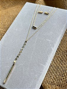 CONJUNTO GRAVATA RETANGULO BANHADO A OURO