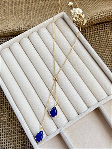 COLAR GRAVATA AJUSTAVEL COM GOTA AZUL BANHADO A OURO