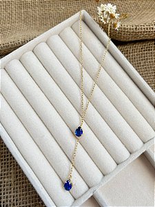 COLAR GRAVATA COM GOTA AZUL BANHADO A OURO