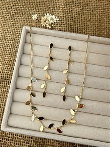 CONJUNTO FOLHAS BANHADO A OURO