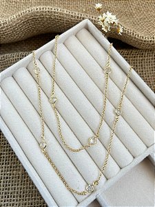 COLAR MAXI ZIRCONIAS BANHADO A OURO 80 CM
