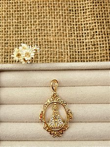 PINGENTE NOSSA SENHORA APARECIDA MANTO CRAVEJADO BANHADO A OURO
