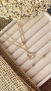 CONJUNTO PONTO DE LUZ E CORAÇÃO CRAVEJADO BANHADO A OURO