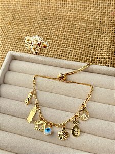 PULSEIRA AMULETO DA SORTE AJUSTAVEL BANHADA A OURO