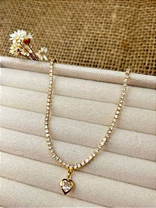 PULSEIRA RIVIERA COM PINGENTE DE CORAÇÃO BANHADA A OURO