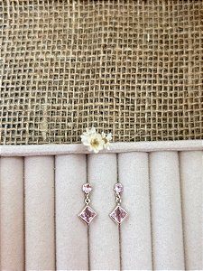 BRINCO PONTO DE LUZ QUADRADO ROSA PRATA 925