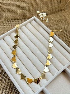 CHOKER CORAÇÕES LISOS BANHADA A OURO