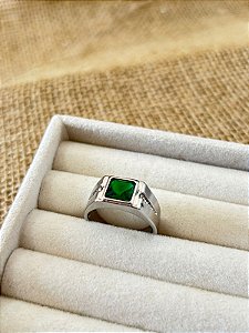 ANEL COM PEDRA VERDE AÇO INOXIDÁVEL