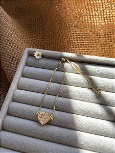 PULSEIRA GRAVATA CORAÇÃO CRAVEJADO BANHADA A OURO
