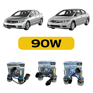 Kit LED Honda New Civic (2004-2011) G7 G8 Farol Alto Baixo e Milha