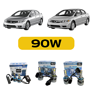 Kit LED Honda New Civic (2004-2011) G7 G8 Farol Alto Baixo e Milha