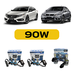 Kit LED Honda Civic (2012 em diante) G9 G10 Farol Alto Baixo e Milha
