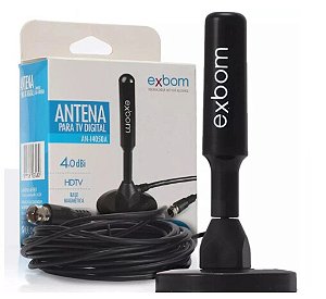 Antena Digital HDTV UHF VHF Interna e Externa Base Imã Prova D'água Exbom - AN-I4050A