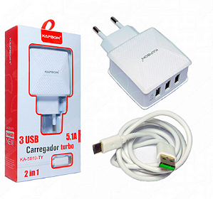 Carregador Turbo Tipo C 5v 5.1A Usb Triplo (KA-5019-TY)