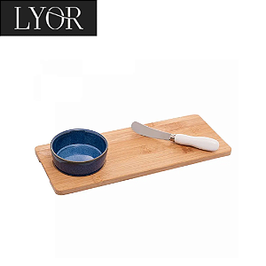 Conjunto Petisqueira de Cerâmica com Bandeja de Bambu e Espátula 30cm x 12cm x 5cm - Lyor