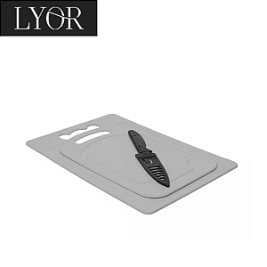 Conjunto 2 Tábuas para Corte e Faca com Protetor de Plástico Cinza - Lyor